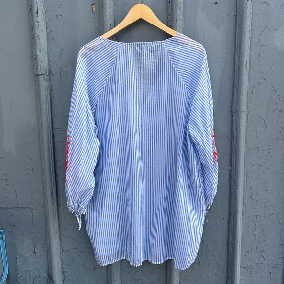 J Crew Blue Striped Red Embroidered sleeve tunic, size XL - Picture 2 of 8